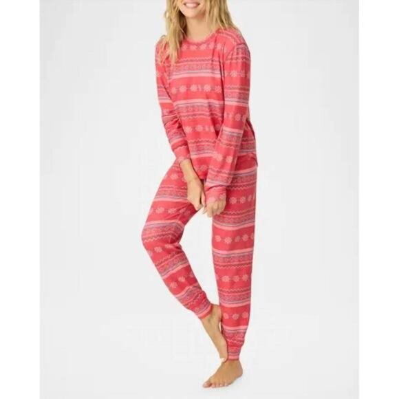 PJ Salvage Cozy Pajamas 2 PC Set Snowflake Kisses Top & Jogger Pants Size Large - Picture 1 of 6
